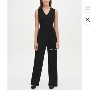 Tommy Hilfiger Women's Belted V-Neck Jumpsuit Black Size 12
